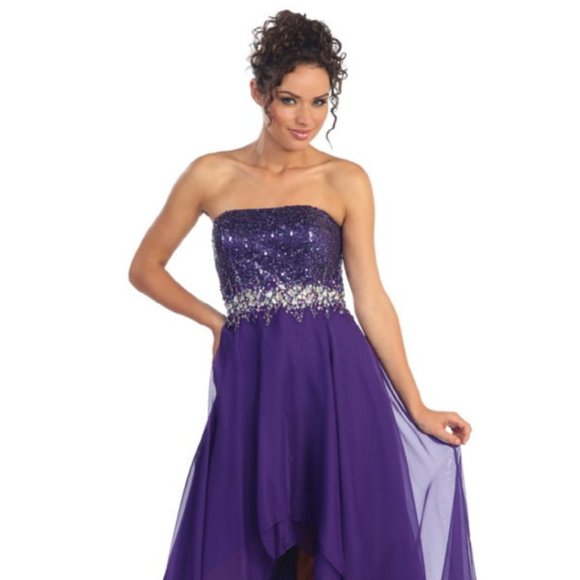 NEW LONG SLEEVELESS A-LINE CHIFFON DRESS EMBROIDERED WITH RHINESTONES GL1060 - Picture 3 of 11